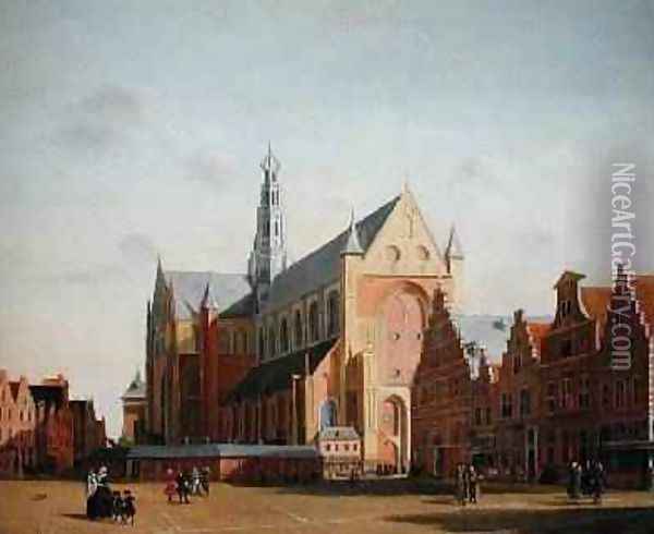 St Bavos Church and the Groote Market Oil Painting - Cornelius van Noorde