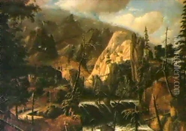 Paysage A La Cascade Oil Painting - Jacob De Villeers