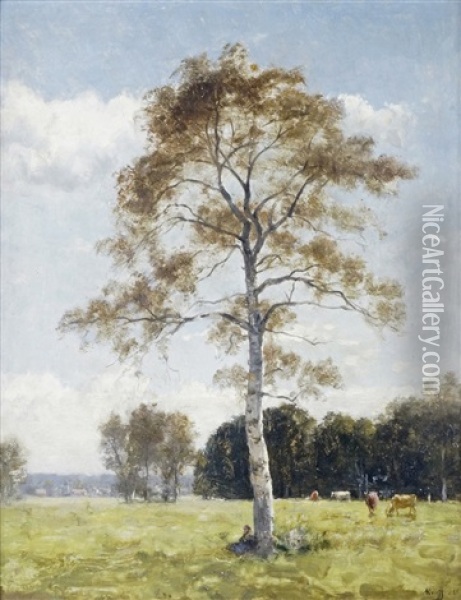 Bergere Au Pied De L'arbre Oil Painting - Alfred De Knyff