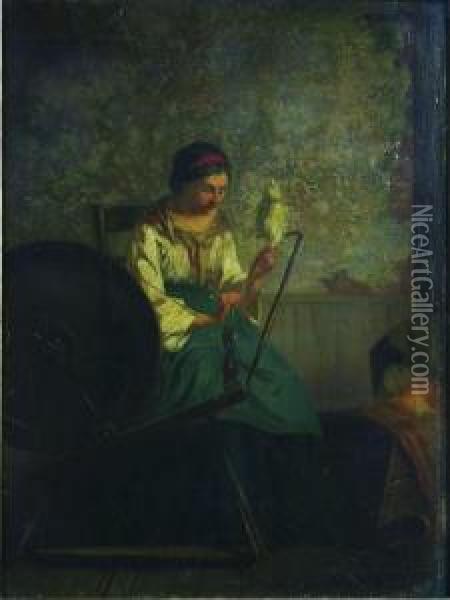 Woman Sewing Oil Painting - William Morgan