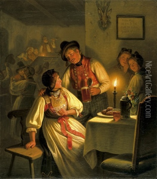 Frohliches Beisammensein In Einer Wirtsstube Oil Painting - Carl Friedrich Moritz Mueller