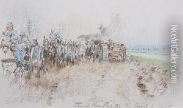 French Reinforcements On The Road ... Oil Painting - Gilbert Holiday