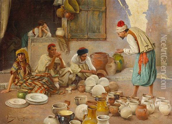 A Potter Selling His Wares Oil Painting - Francesco Ballesio