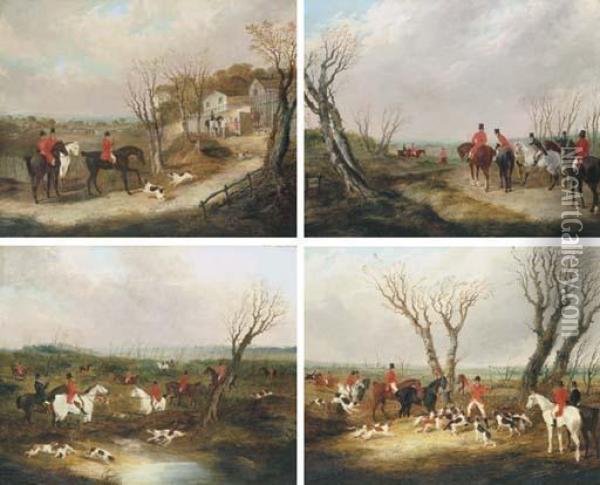 A Set Of Four Hunting Scenes: 
Leaving The Kennels; Going To Covert;drawing The Covert; And The Death Oil Painting - John Frederick Herring Snr