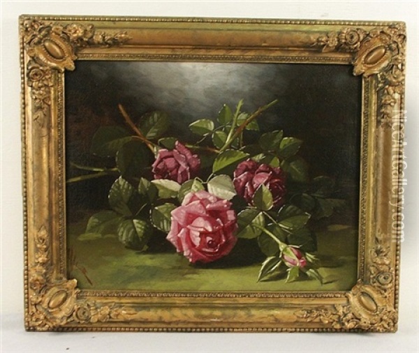 Still Life Of Roses Oil Painting - Edward Chalmers Leavitt