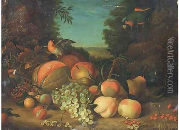 Still life of grapes, peaches, plums, berries and a melon Oil Painting - William Jones Of Bath