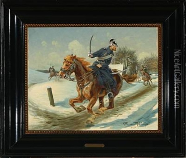 Dragoon In Full Gallop Oil Painting - Karl Frederik Christian Hansen-Reistrup