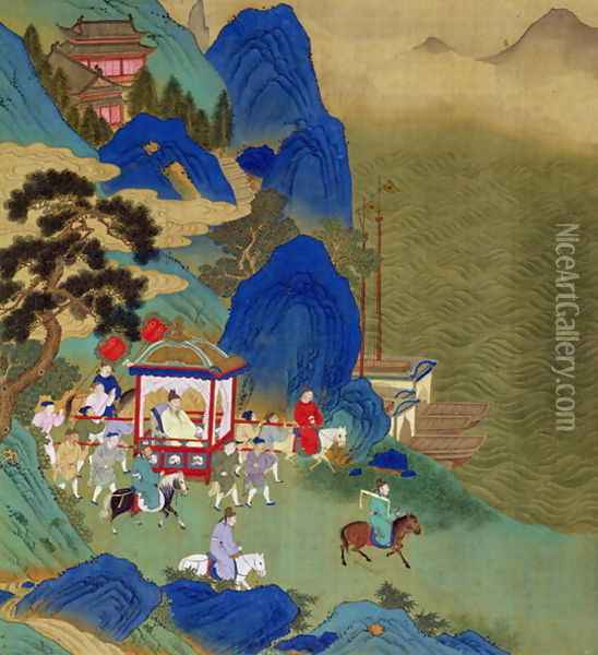 Emperor Ch'in Wang Ti (221-206 BC) travelling in a palanquin, from a history of Chinese emperors Oil Painting - Anonymous Artist