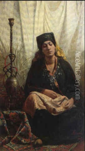 Femme Au Narghile Oil Painting - Alexander Schramm