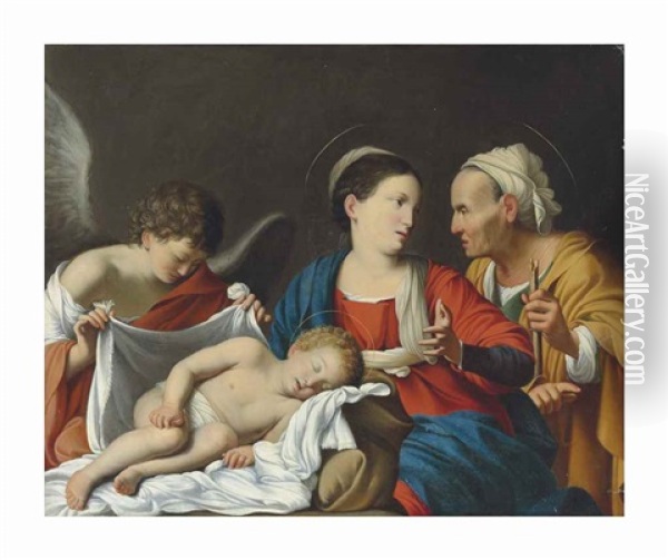 The Madonna And Child With Saint Anne And An Angel Oil Painting - Carlo Saraceni