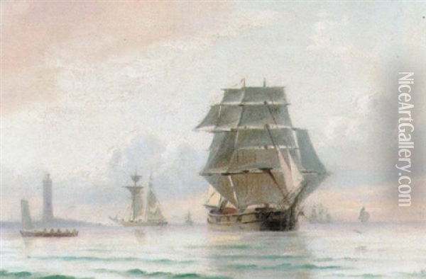 Sejlskibe Pa Havet Ud For Skagen Fyr Oil Painting - Oscar Herschend
