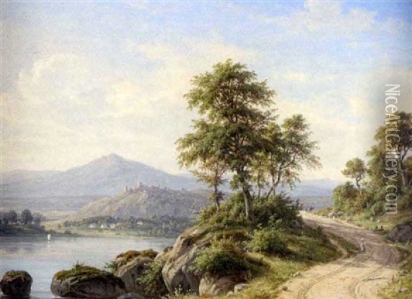 Blick In Eine Weite Landschaft Mit Einem See Im Vordergrund Oil Painting - Frederik Christian Jacobsen Kiaerskou