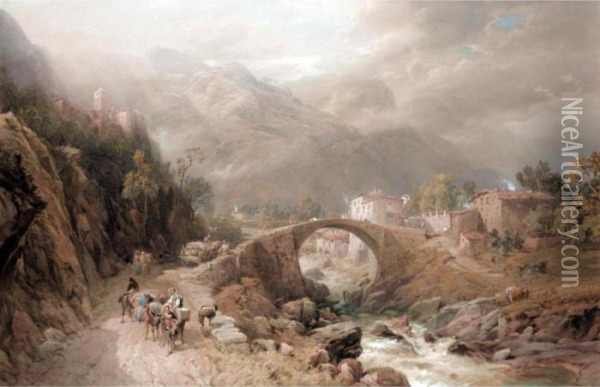 Bridge Of Bardia, Valley Of The Marecchia, Tuscany Oil Painting - Thomas Miles Richardson