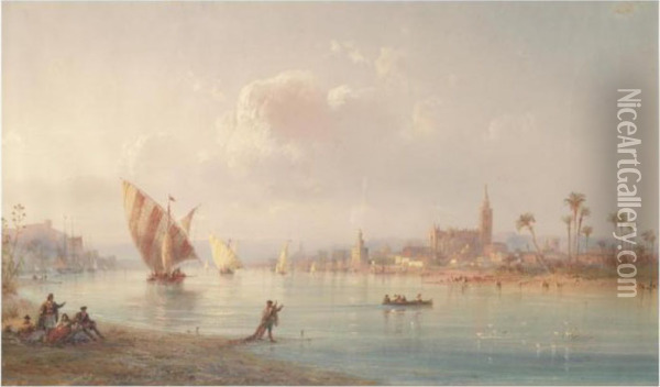 Siviglia Vista Dal Guadalquivir (seville Seen From The Guadalquivir River) Oil Painting - Carlo Bossoli