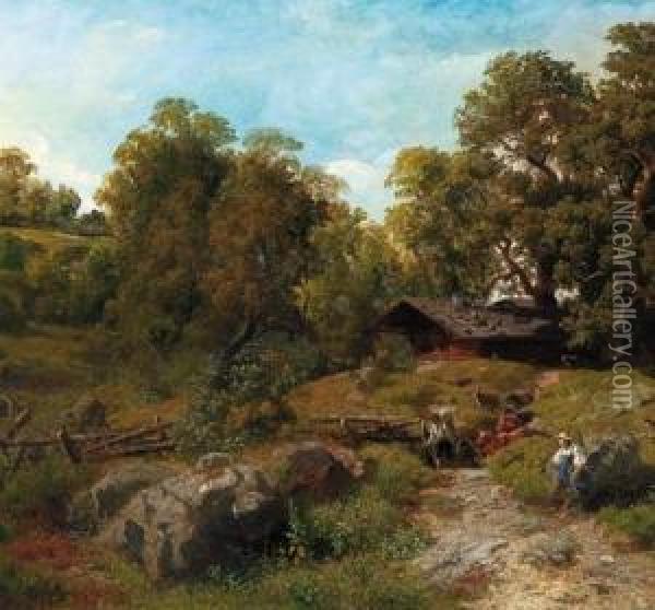 Sommerlandschaft Bei Berchtesgaden Oil Painting - August Wilhelm Leu