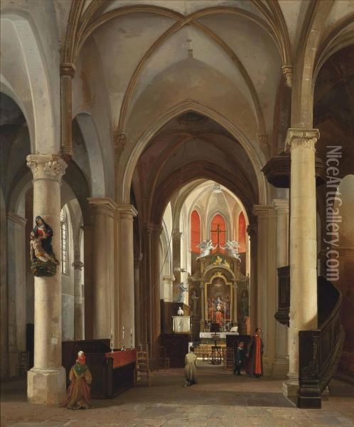 Prayers At The Altar Oil Painting - Pierre Justin Ouvrie