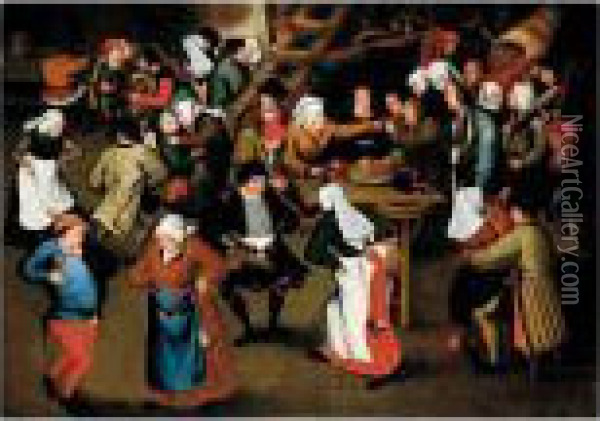 A Wedding Feast In An Interior Oil Painting - Pieter The Elder Brueghel
