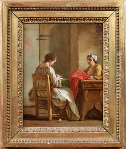 Une Femme Cousant, Deux Femmes Cousant (pair) Oil Painting - Jean Baptiste Marie Pierre