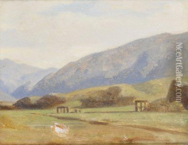 Ruine D'un Aqueduc Dans La Campagne Romaine Oil Painting - Jean-Baptiste-Adolphe Gibert