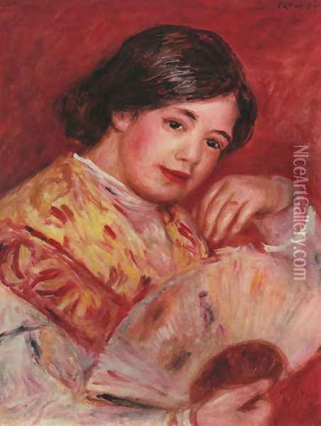 Young girl with a fan Oil Painting - Pierre Auguste Renoir