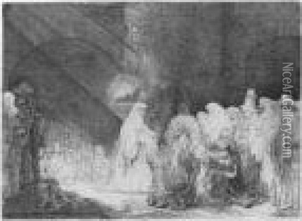 The Presentation In The Temple: 
Oblong Print (b., Holl.49; Hind 162; Bjorklund & Barnard 40-l) Oil Painting - Rembrandt Van Rijn