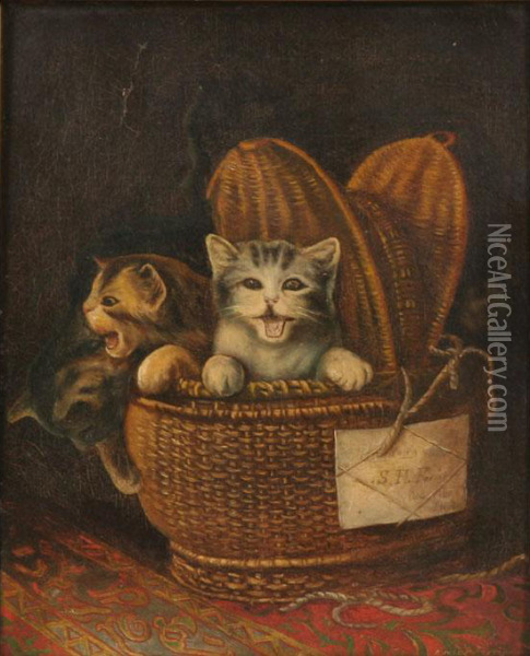 Kittens In A Basket With Tag Reading Oil Painting - Horace Ferris