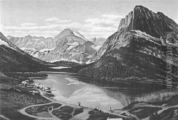 Swiftcurrent Lake, Many Glaciers Region, Glacier National Park, Montana Oil Painting - Levi Wells Prentice