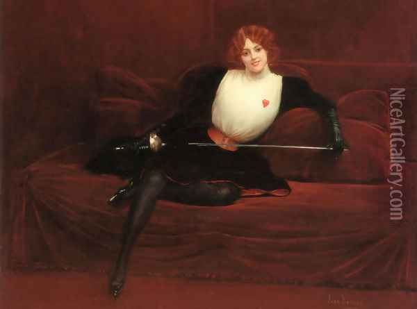 L'escrimeuse (The Swordswoman) Oil Painting - Jean-Georges Beraud