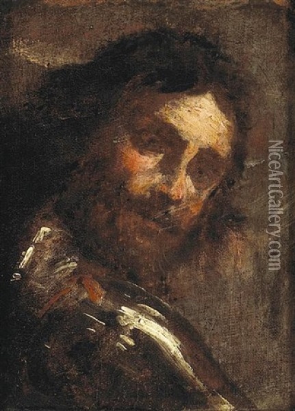 A Man Looking Over His Shoulder (study) Oil Painting - Gian Lorenzo Bernini