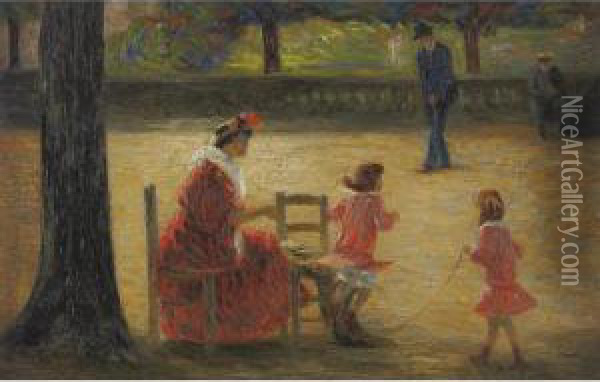Au Jardin Du Luxembourg Oil Painting - Rene Schutzenberger