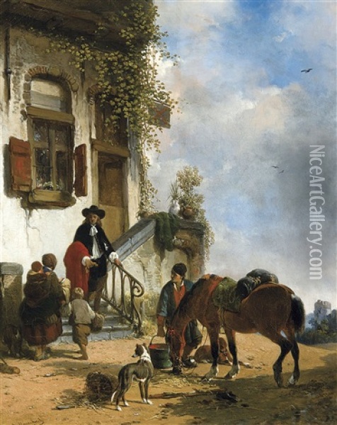 Near The Tavern (1858) Oil Painting - Jozef Moerenhout