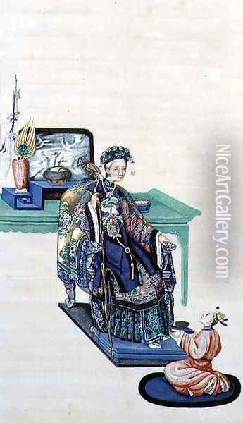 Old Woman Seated with a Kneeling Servant Oil Painting - Anonymous Artist
