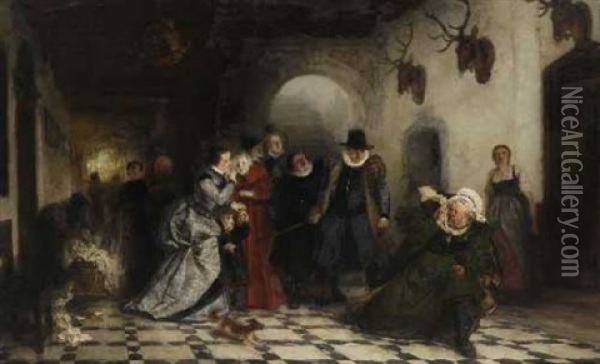 Der Verkleidete Falstaff Wird Vom Eifersuchtigen Herrn Fluth Vertrieben Oil Painting - Wilhelm von Lindenschmit the Younger