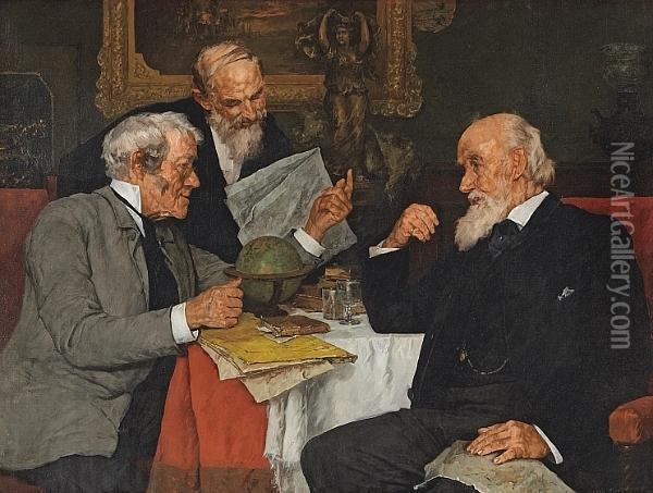 A Worldly Debate Oil Painting - Louis Charles Moeller