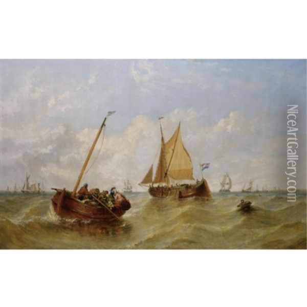 Shipping Off The Dutch Coast Oil Painting - William Adolphus Knell