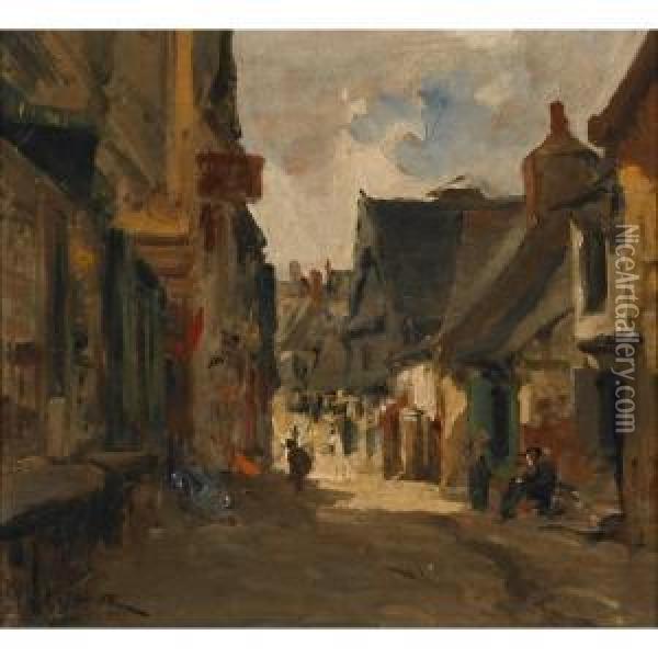 Une Rue De Vitre, Bretagne Oil Painting - Leon Germain Pelouse