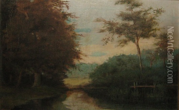 Landschap Met Waterpartij Oil Painting - Augustin Pierre Bienvenue Chenu