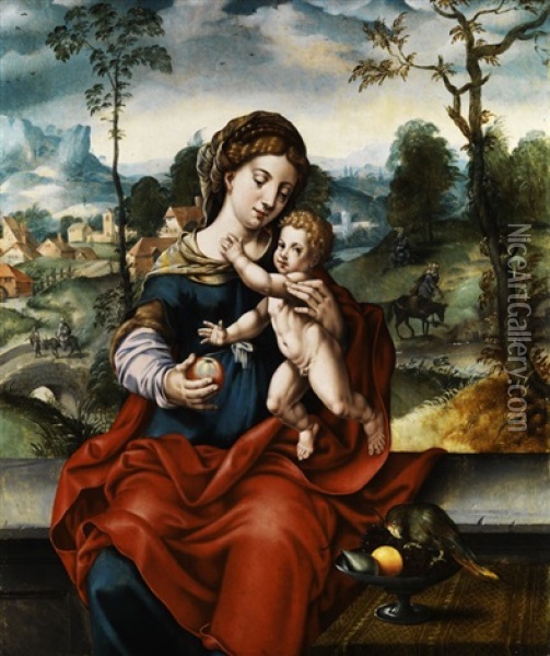 Madonna Mit Dem Kind In Landschaft Oil Painting -  Master of the Parrot