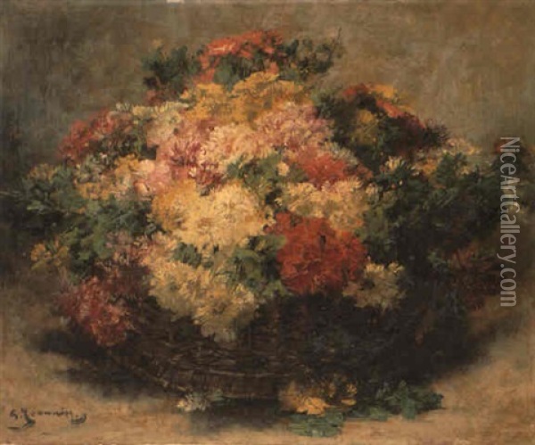 Basket Of Flowers Oil Painting - Georges Jeannin
