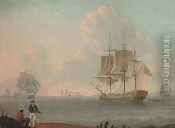 Ships of the fleet off the coast Oil Painting - Thomas Luny