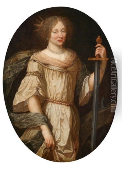 Portrat Einer Dame, Traditionell Identifiziert Als Marquise De Montaigne, Als Heilige Katharina Von Alexandrien Oil Painting - Claude Lefebvre
