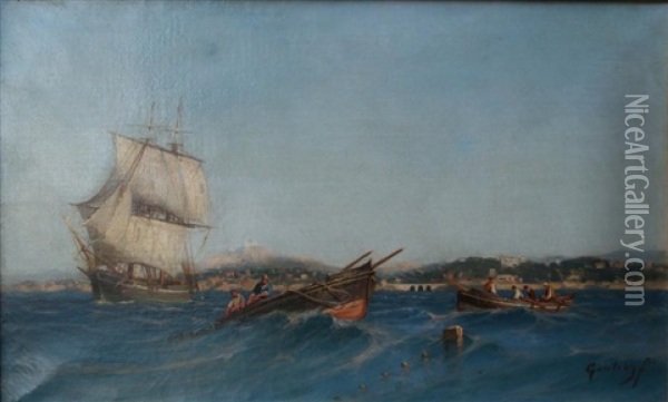Pecheurs Dans La Baie De Marseille Oil Painting - Louis Francois Leon Gautier