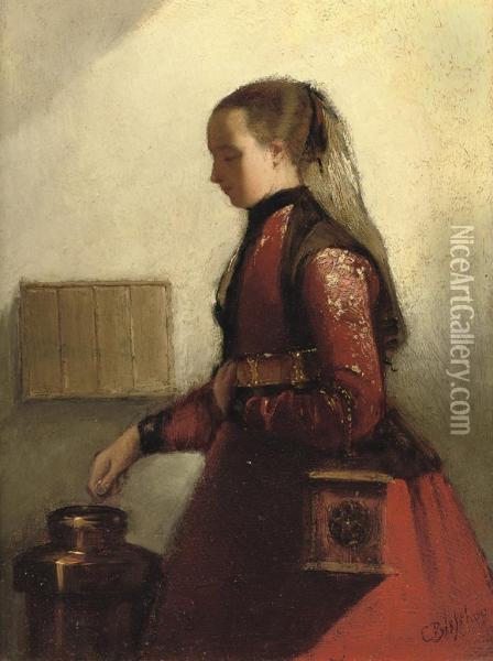 The Red Dress Oil Painting - Christoffel Bisschop