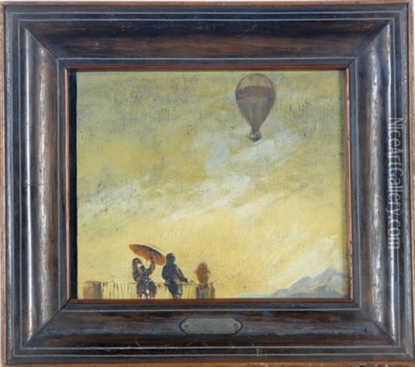 Figures On A Balcony Watching A Hot Air Balloon Oil Painting - Francisco Goya