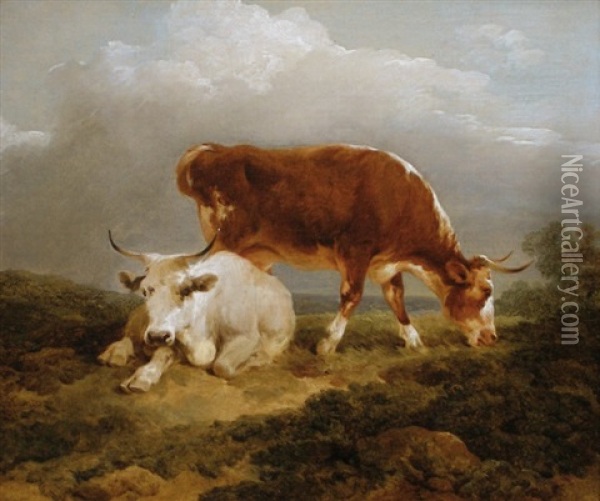 Deux Vaches Dans Un Paysage Oil Painting - Philip James de Loutherbourg