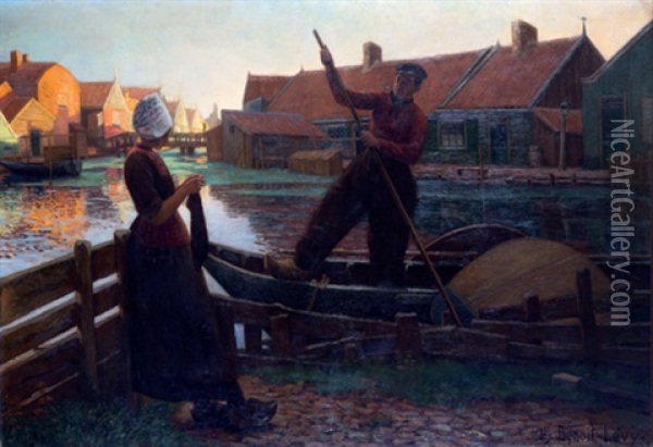 En El Canal Oil Painting - Jules Benoit-Levy