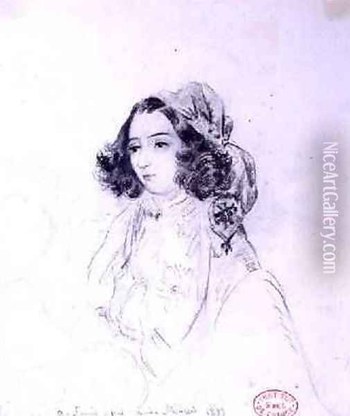 George Sand 1804-76 Wearing a Headscarf 1833 Oil Painting - Alfred de Musset