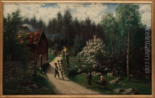 Lekande Barn Oil Painting - Wilhelm Dahlbom