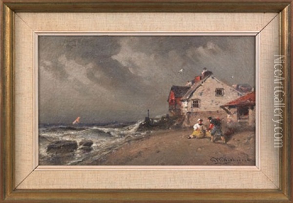 Coastal Scene With Figures Oil Painting - George Washington Nicholson