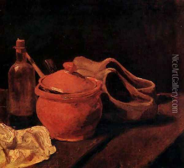 with Earthenware, Bottle and Clogs Oil Painting - Vincent Van Gogh